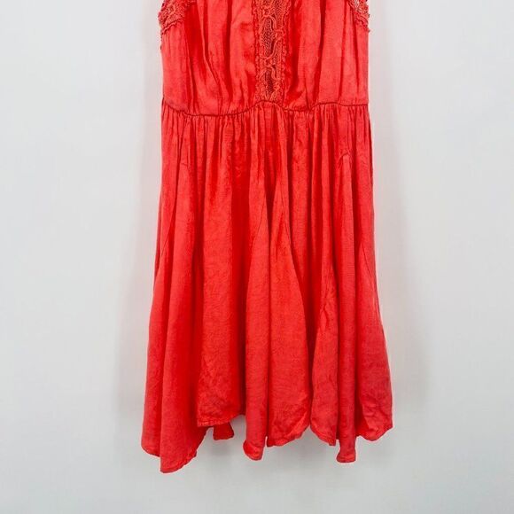 Free People Size XS Fiesta Coral Pink Crochet Lace Boho Sleeveless Mini Dress - Picture 5 of 10